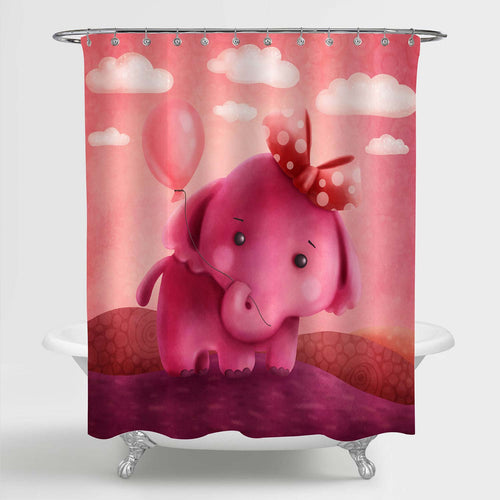 Cute Kids Elephant with a Balloon Shower Curtain - Pink