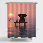 Elephant and Dog Sitting in the Middle of the Sea Watching Sunset Shower Curtain - Pink