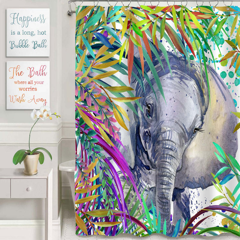African Elephant in the Tropical Exotic Forest Shower Curtain - Multicolor