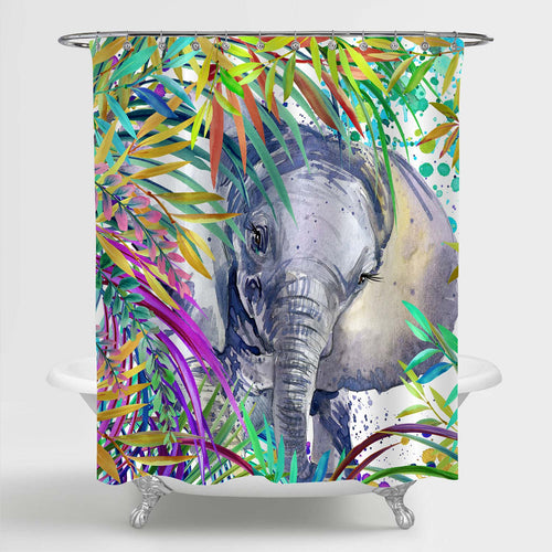 African Elephant in the Tropical Exotic Forest Shower Curtain - Multicolor