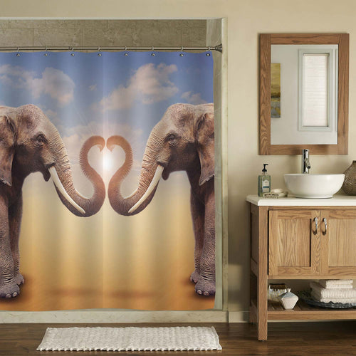 Couple Elephants Arrange Trumpets in the Shape of a Heart Shower Curtain - Brown