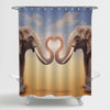 Couple Elephants Arrange Trumpets in the Shape of a Heart Shower Curtain - Brown
