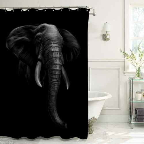 Portrait of Elephant Head Shower Curtain - Black