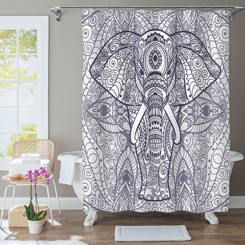 Hand Drawn Asian Elephant Shower Curtain