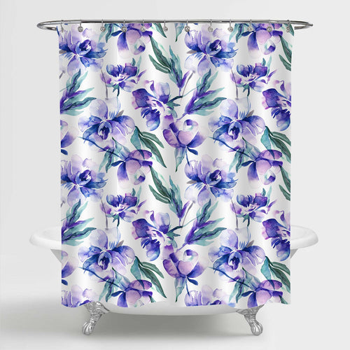 Vintage Watercolor Peonies Flowers Shower Curtain - Purple