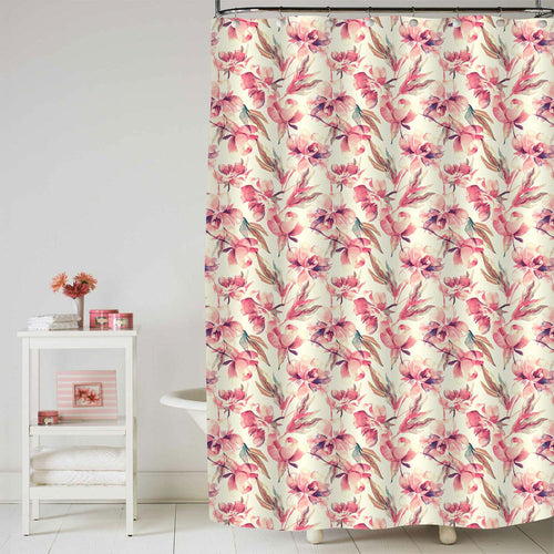 Antique Watercolor Peonies Florals Shower Curtain - Pink