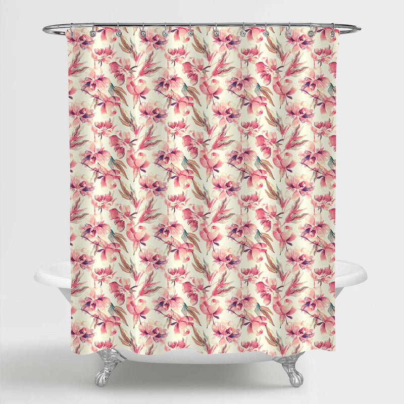 Antique Watercolor Peonies Florals Shower Curtain - Pink