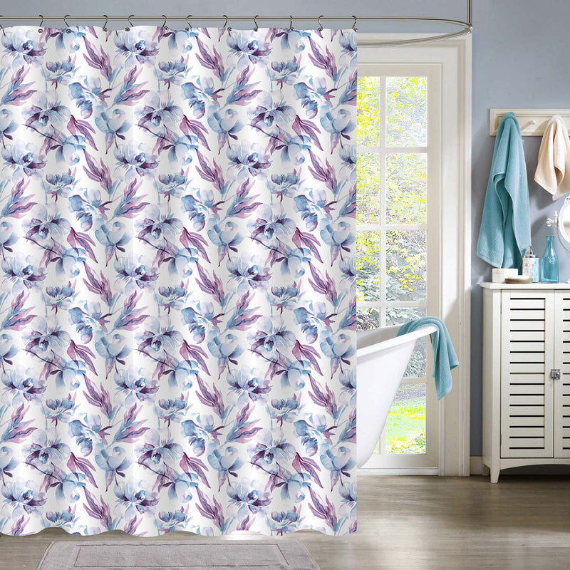 Retro Watercolor Peonies Flower Shower Curtain - Purple Blue