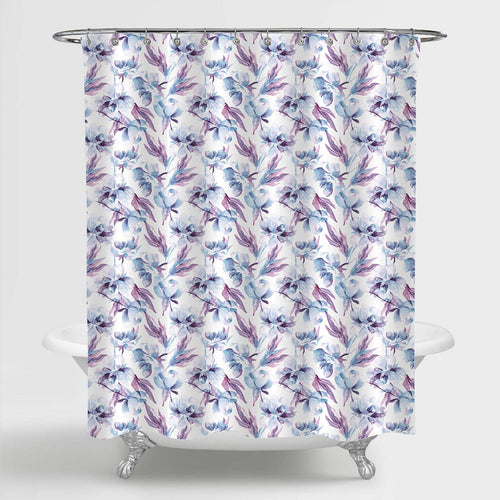 Retro Watercolor Peonies Flower Shower Curtain - Purple Blue