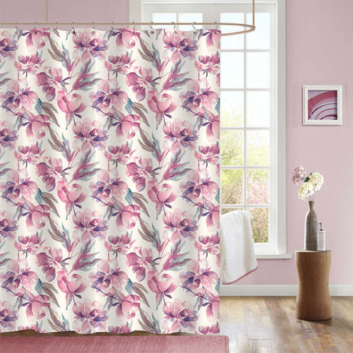 Hand Drawn Watercolor Peonies Florals Shower Curtain - Pink