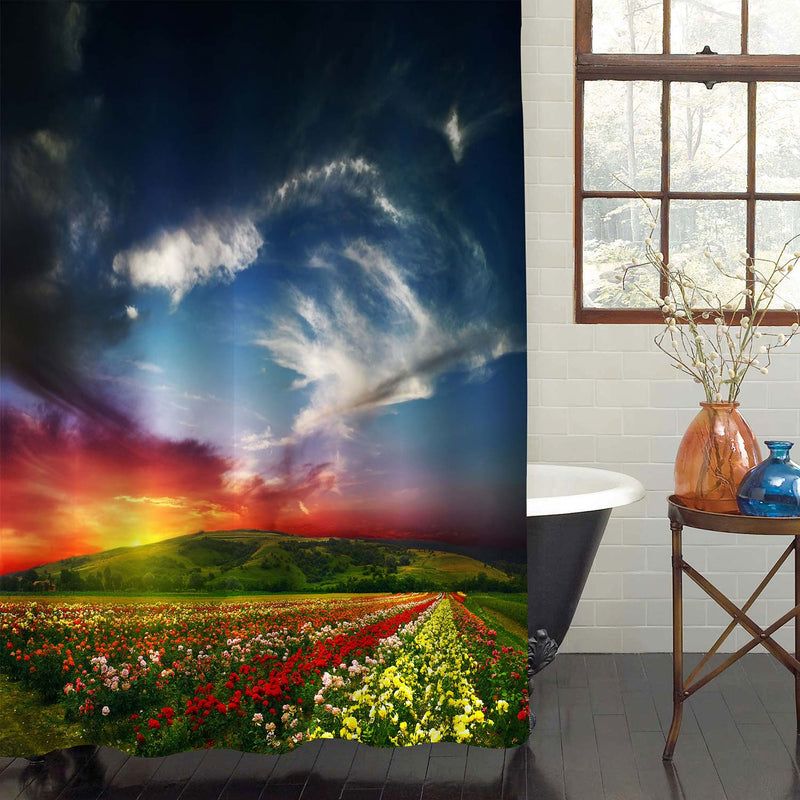 Wild Flowers with Sunlight and Clouds Shower Curtain - Multicolor