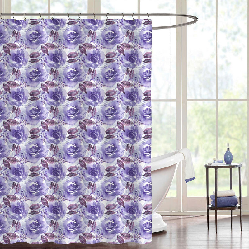 Hand Painted Rose Florals Shower Curtain - Purple