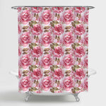 Hand Painted Rose Flowers and Leaves Shower Curtain - Pink