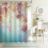 Cherry Floral Petals Flying Downwind on Wind Shower Curtain - Pink Blue