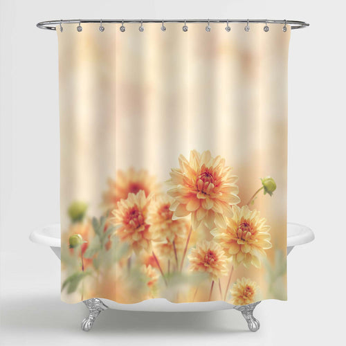 Dahlia Flowers Bloom in the Garden Shower Curtain - Yellow