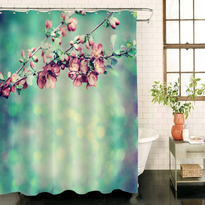 Blossom Tree with Spring Natural Background Shower Curtain - Pink Green