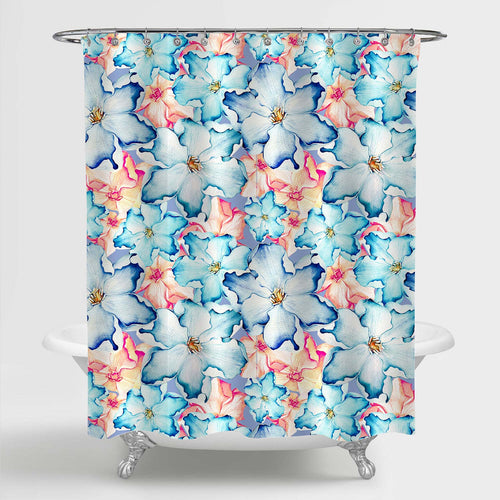 Hand Drawn Tropical Flowers Shower Curtain - Blue Coral