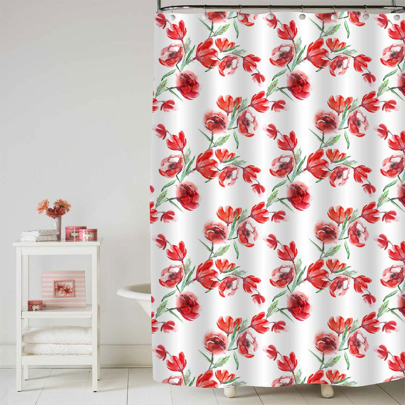 Watercolor Hand Painted Flowers Shower Curtain - Red