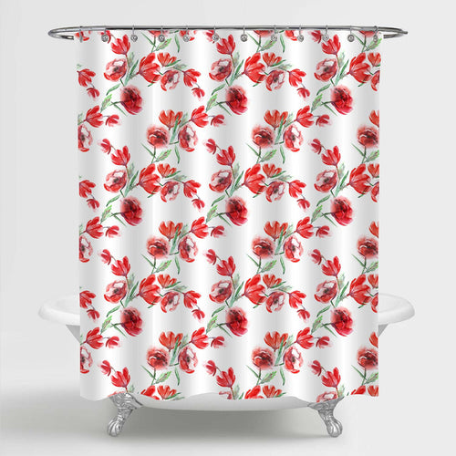 Watercolor Hand Painted Flowers Shower Curtain - Red