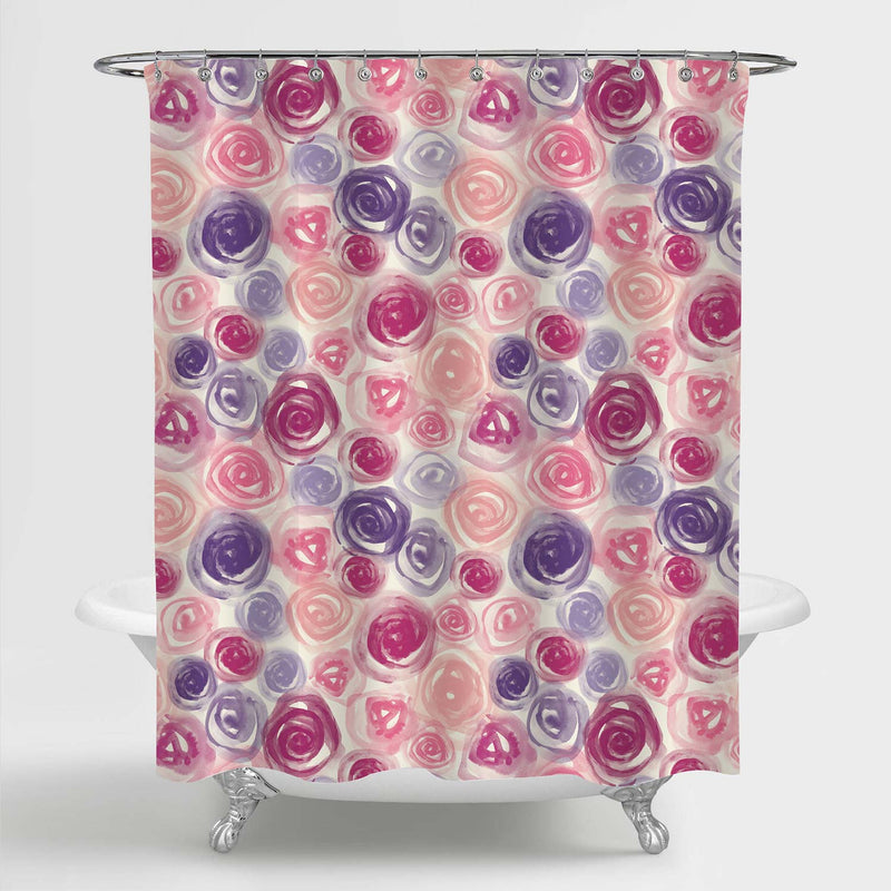 Abstract Rose Flowers Shower Curtain - Pink Purple Red 