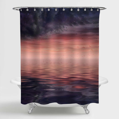 Beautiful Ocean Sunset with Birds Shower Curtain - Purple