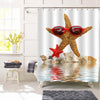 Sea Star with Glasses and Tropical Sea Shells Over the Waves Shower Curtain - Yellow