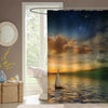 Lonely Sailboat in the Ocean with Sunset Shower Curtain - Gold Blue