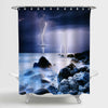 Summer Thunderstorm Beginning with Lightning in the Sea at Night Shower Curtain - Blue