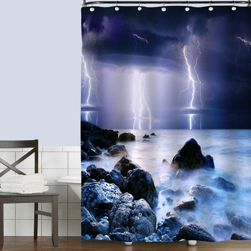 Summer Storm and Thunder on the Sea Shower Curtain - Blue