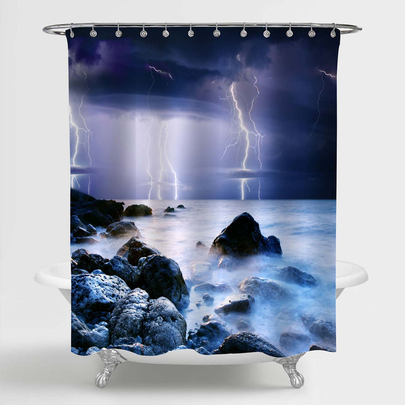 Summer Storm and Thunder on the Sea Shower Curtain - Blue