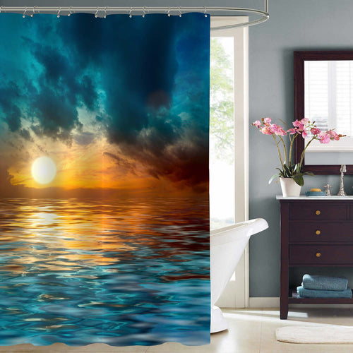 Sunset in the Middle of the Ocean Shower Curtain - Blue Gold