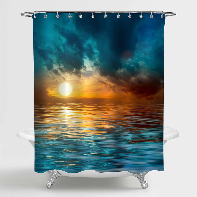 Sunset in the Middle of the Ocean Shower Curtain - Blue Gold