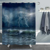 Sparkling Lightnings in Heavy Dark Sky Clouds Over Big Ocean Waves Shower Curtain - Dark Blue
