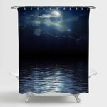 Night Sky with Blue Super Moon in Clouds Shower Curtain - Dark Blue