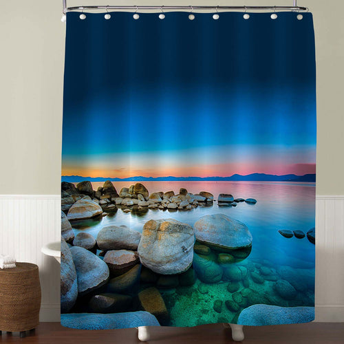 Rocks in Lake Tahoe Sierra Nevada Shower Curtain - Blue