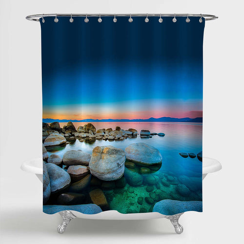 Rocks in Lake Tahoe Sierra Nevada Shower Curtain - Blue