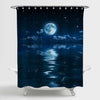 Full Moon and Clouds in the Starry Night Sky on Sea Shower Curtain - Dark Blue