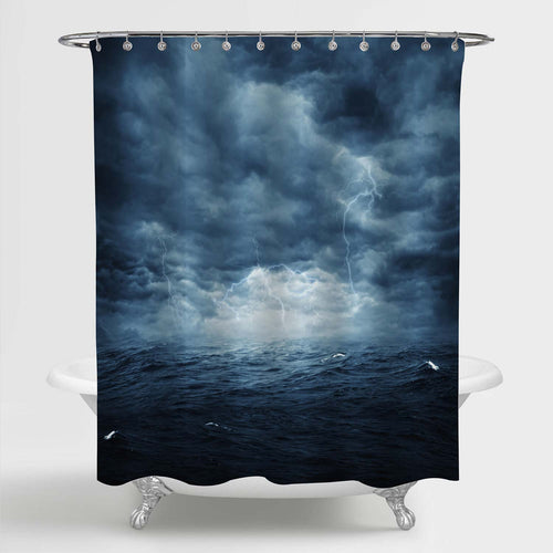 Atlantic Stormy Ocean Shower Curtain - Dark Blue