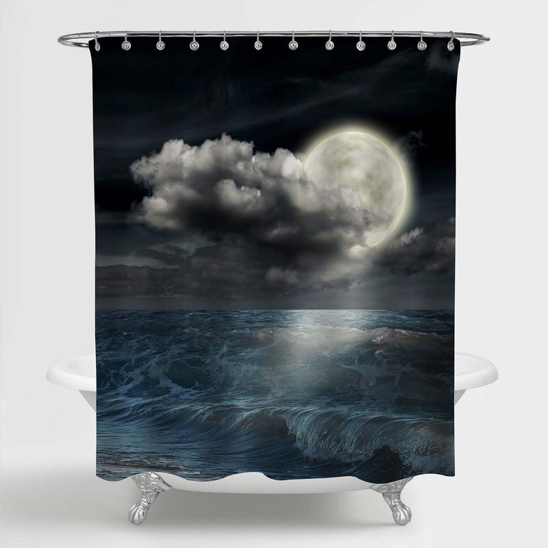 Super Moon Reflected in Water Wavy Surface Shower Curtain - Dark Blue