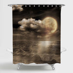 Mysterious Moon with Nightly Clouds Over Ocean Waves Shower Curtain - Grey Gold