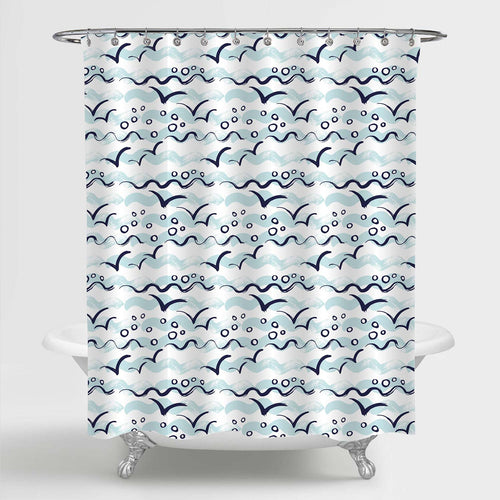 Watercolor Ocean Waves Seagulls Ships and Anchors Brush Painted Shower Curtain - Green Blue