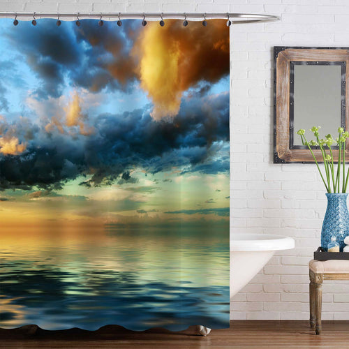 Dramatic Sky Sunrise Over Sea Shower Curtain - Blue Gold