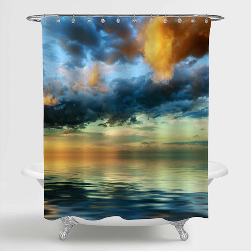 Dramatic Sky Sunrise Over Sea Shower Curtain - Blue Gold