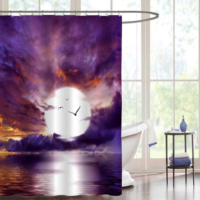 Beautiful Sky with Cloud and Bright Full Moon Over Ocean Shower Curtain - Purple