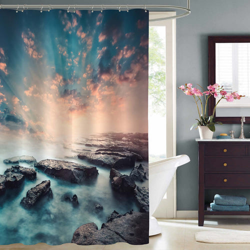 Sunset on the Coast of Sri Lanka Shower Curtain - Blue Gold