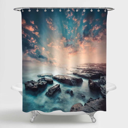 Sunset on the Coast of Sri Lanka Shower Curtain - Blue Gold