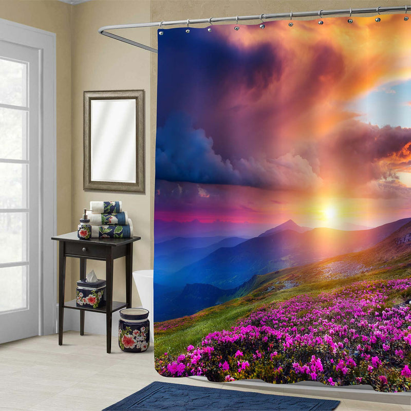 Magic Rhododendron Flowers on Summer Carpathian Mountain Shower Curtain - Multicolor