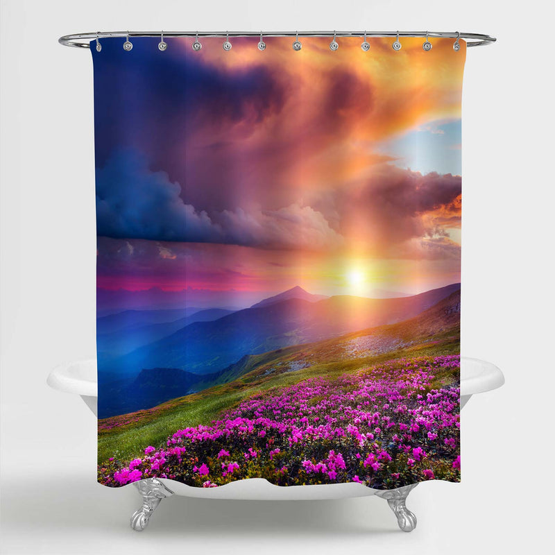 Magic Rhododendron Flowers on Summer Carpathian Mountain Shower Curtain - Multicolor