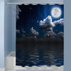 Midnight Full Moon on a Starry Sky Reflected in the Sea Shower Curtain - Dark Blue