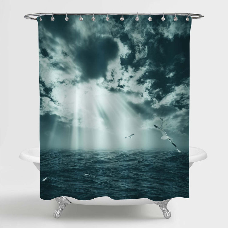 Seagull Birds Flying Over Stormy Ocean Shower Curtain - Dark Grey